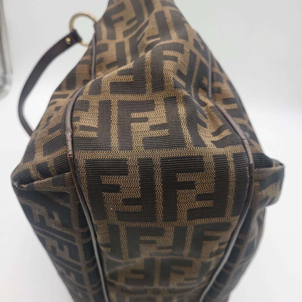 FENDI Shoulder Bag Brown Black Zucca Canvas Leather Authentic.. - Picture 8 of 16